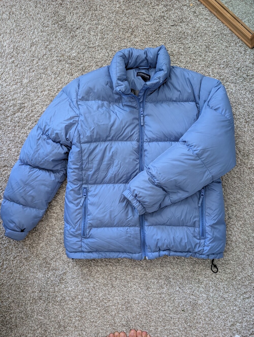 Lands End Light Blue Puffer Jacket Goose Down Filled Women's Sz M Missing Hood